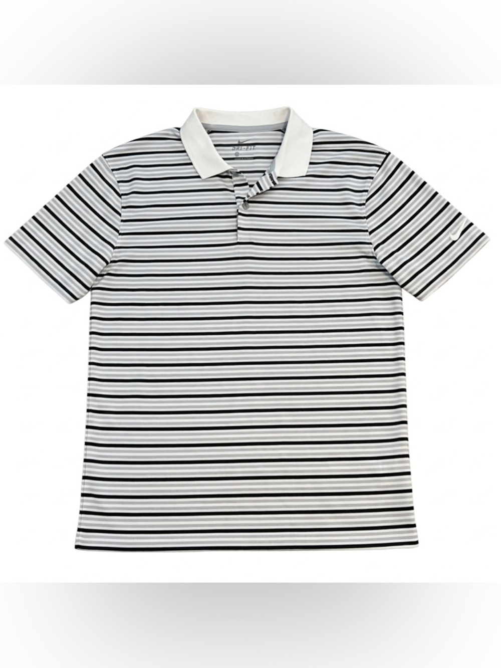 Nike Black and White Striped Polo Shirt